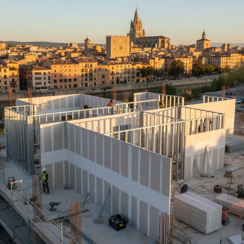 Instalador de yeso laminado trabajando en vivienda de Sarrià de Ter