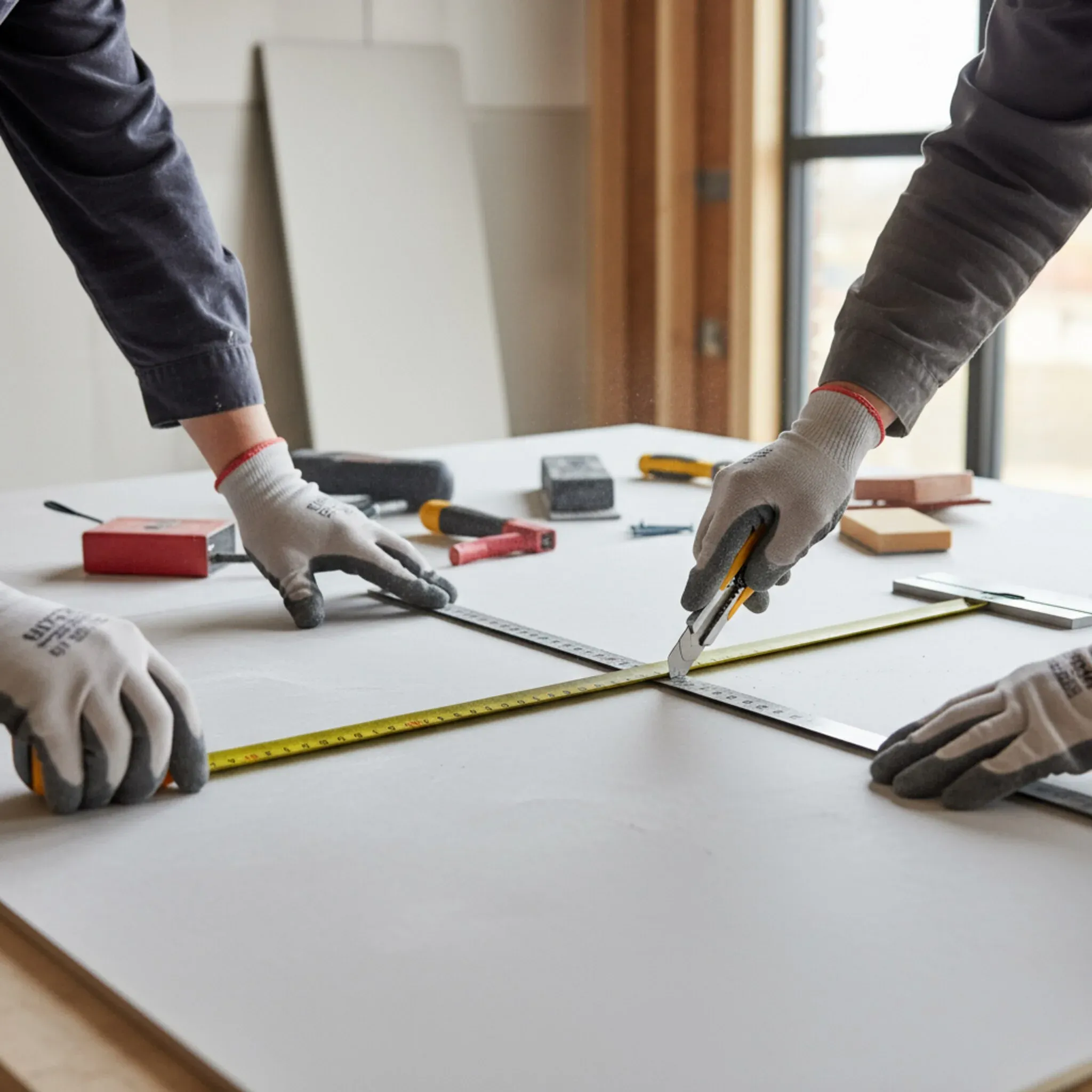 Proceso de instalación de yeso laminado - Detalle profesional