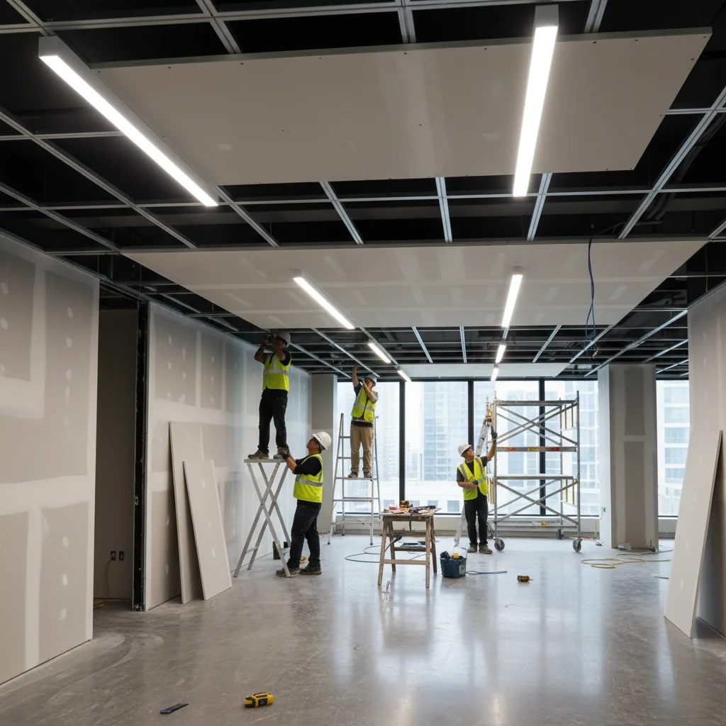 Techo de yeso laminado en cocina con iluminación moderna